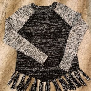 Hollister Black and White Fringe Sweater
